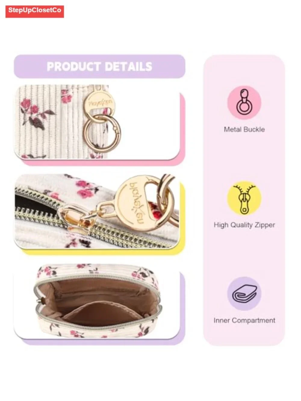 Corduroy Small Cosmetic Travel Makeup Pouch for Purse, Metal Zipper, Gift for